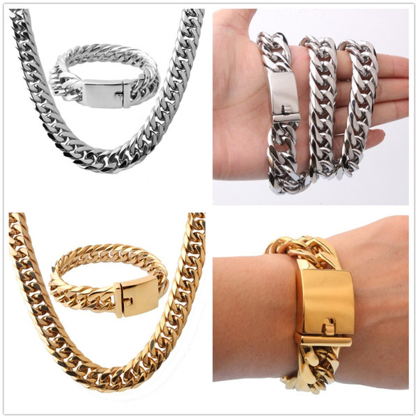 16mm Cool Huge 316L Stainless Steel Silver Gold Tone Cuban Curb Chain Mens Boys Necklace 24