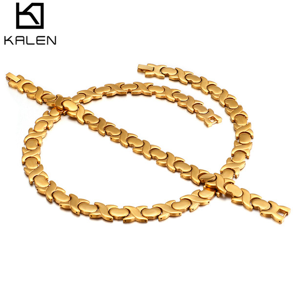 Kalen Stainless Steel Jewelry Sets For Women Dubai Bohemia Heart Bracelet & Necklace Set Smooth Wedding Jewelry Bridal Choker