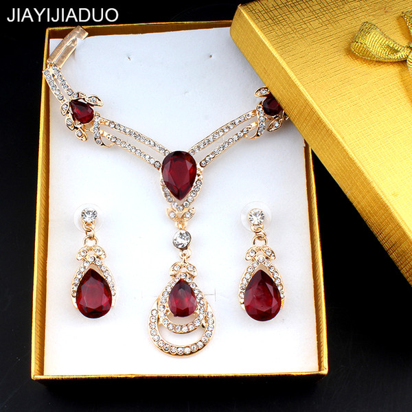 jiayijia Elegant wedding women's jewelry set gold color crystal necklace earrings set of exquisite gift packaging gift 7 colors