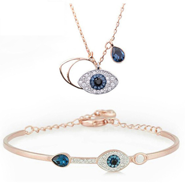 Classic Evil Eye Bracelet and Necklace Jewelry for Women Girls Jewelry Set Best Gift Silver Rose Gold 2Colors 925 Sterling Silver Plated Ch