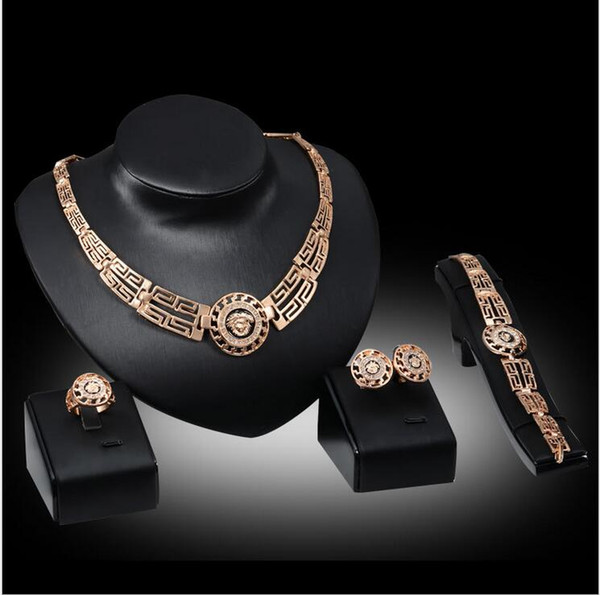 12set New Condition Golden Plated Jewelry Set Parure Bijoux Femme Lion head Gold Jewelry Bridal Jewelry Set 4Pcs /Set F10332