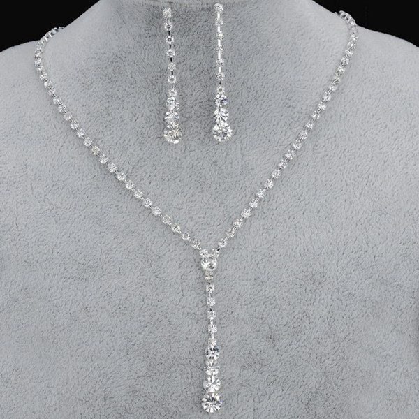 XS NEW Silver Plated Celebrity Style Drop Crystal Necklace Earrings Set Bridal Bridesmaid Wedding Jewelry Sets