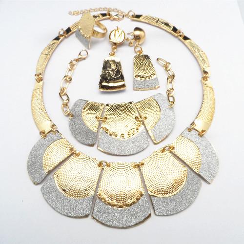 24KGP Luxury Women Party Dressing Jewelry Sets Wedding Bridal Necklace Earrings Bracelet Ring African Style Jewelry Set 689