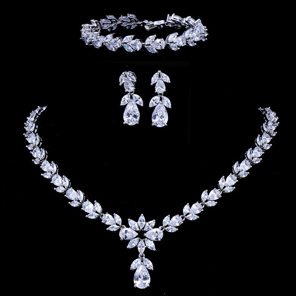 Emmaya Luxury Zircon Bridal Wedding Jewelry Sets Zirconia Necklace/ Earrings/ Bracelet Full Set For Women Party D18101002