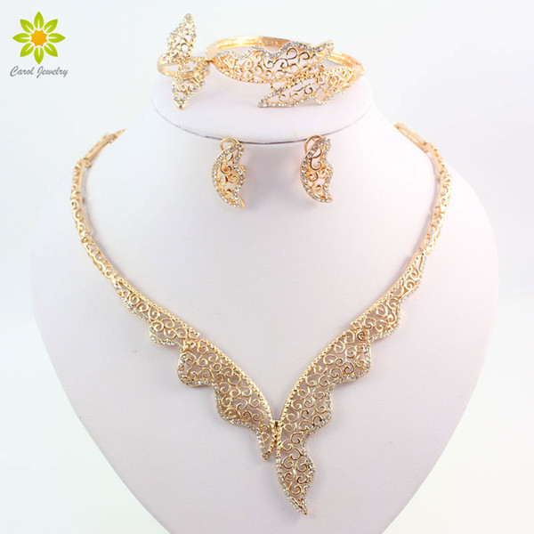 necklace set Fashion Women Crystal Gold Color African Bridal Costume Jewelry Sets Nigerian Wedding Necklace Set