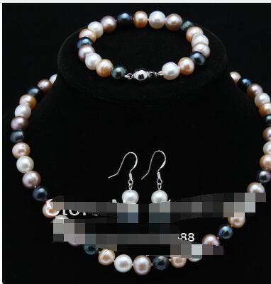 Free ShippiNG8 Jewelry 00210 A Sets 8-9mm Colorful Akoya Cultured Pearl Necklace/Bracelets/Earrings18