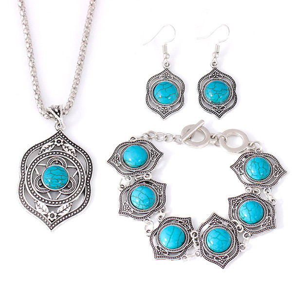 Vintage Bohemian Jewelry Set Collares Exaggerated Fashion Ethnic Chokers Necklaces Bracelets Earrings Turquoises Beads Party Jewelry Sets