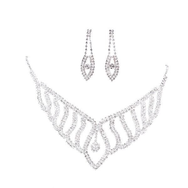 1 Pc Stylish New Occident Bride Rhinestone Jewelry Necklace Set Pendant Jewelry Set Wedding Accessories Model Accessories