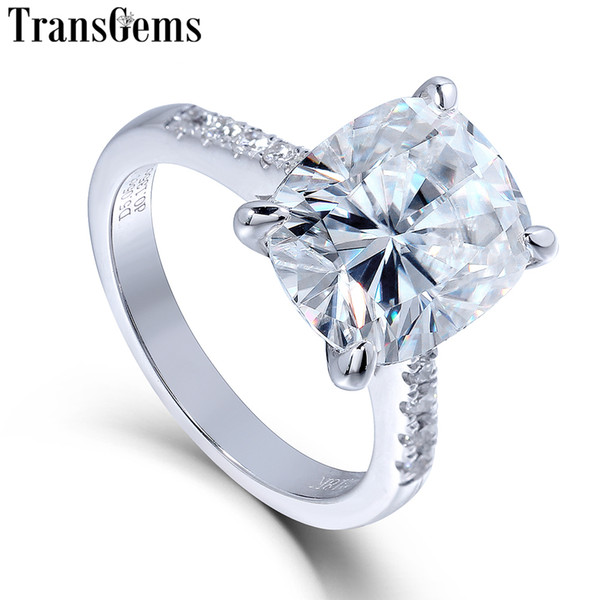 Transgems Big Stone 14K 585 White Gold 5ct Carat 9X11 Cushion Cut FG Color Moissanite Engagement Ring for Women Wedding Gift C18122801