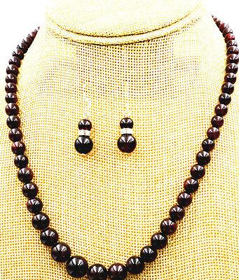 New Brazil Natural 6-12mm Garnet Round Gemstone Beads Necklace + Earrings 18 