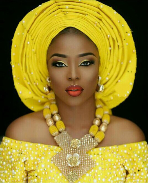 Latest African Wedding Nigerian Beads Jewelry Sets Yellow Bride Crystal Statement Necklace Set Women Gift Free Shipping WE008