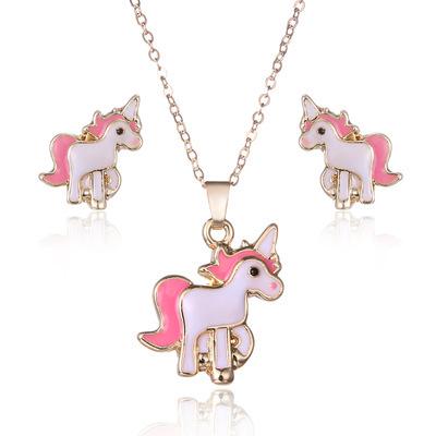 Unicorn Jewelry Sets Unicorn Necklace Earring 3pcs/Set Pink Horse Necklaces Earrings Kits For Women Girl Animal Decorations Fashion Jewelry