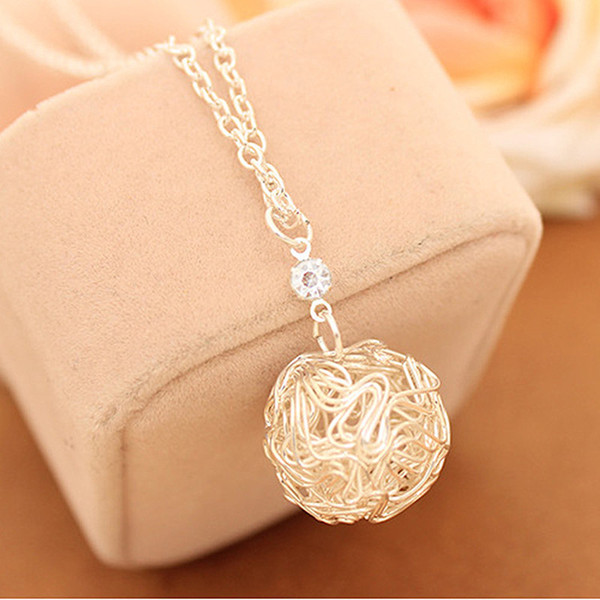 Hot New Fashion Silver Plated Hollow Ball Pendants Necklaces Chain For Women Jewelry Accessories Wholesale colar bijoux