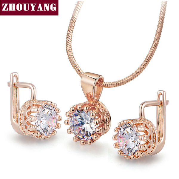 whole saleZYS169 Crown Cubic Zirconia Rose Gold Color Fashion Jewelry Set For Women Work Party Wedding