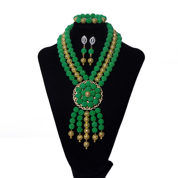 Hot party jewelry Green Pearl Necklace earrings and Bracelet Set African Bridal Wedding beaded chain for jewelry Free Shipping