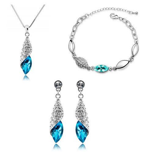 Elegant Luxury Design Silver Plated Multi Colors Austrian Crystal Wedding Jewelry Sets Birthday Gifts for Women