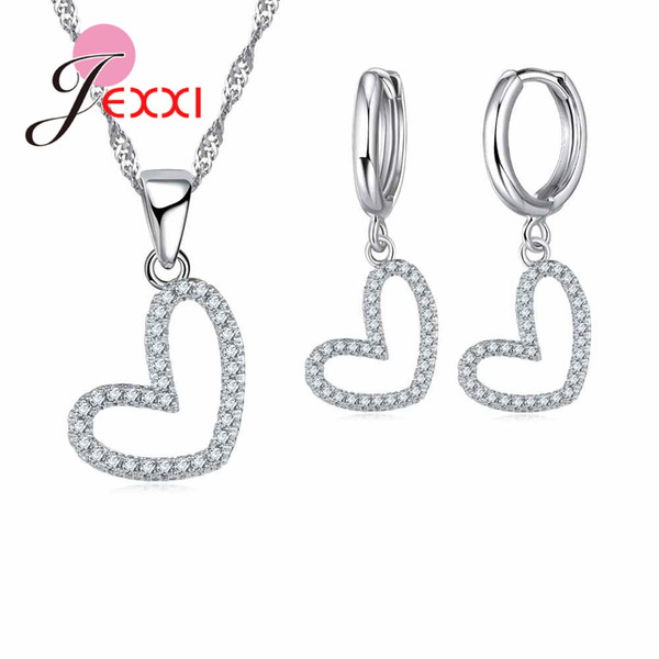 JEXXI Bridal Wedding Jewelry Sets For Women Fashion Heart CZ Zircon 925 Sterling Silver Necklaces Earring Set Engagement Jewelry