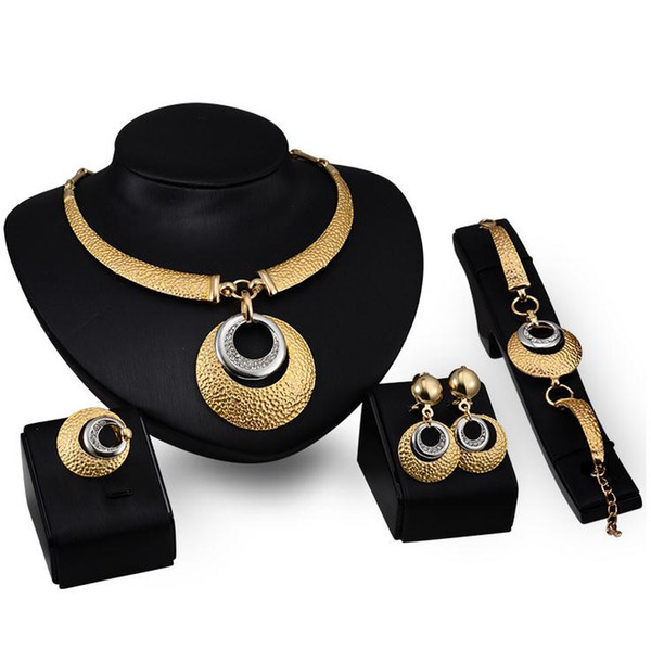 A family of four golden necklace earring Jewelry Sets