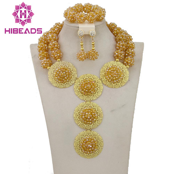 2017 Luxury Dubai Gold Jewelry Set African Bridal Beads Balls Crystal Jewelry Set Women Free Shipping WB007