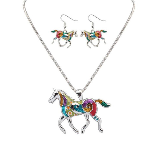 2 Colors Spring and Summer New Jewelry European and American Fashion Drip Rainbow Horse Jewelry Sets Necklace Earrings CCA9952 200set