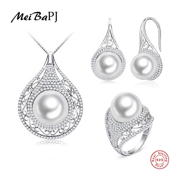 MeiBaPJ Promise High Quality 4A Natural Freshwater Pearl Jewelry Sets For Women Genuine 925 Sterling Silver Wedding TZ-146Y