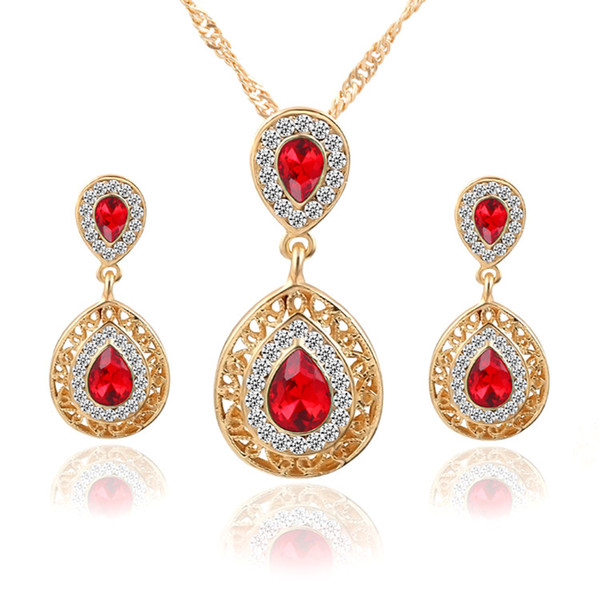 Classic Design Jewelry Sets Double Water Drop Crystal Earrings Necklaces Set For Women Engagement Party Jewelry Christmas Gift 2018