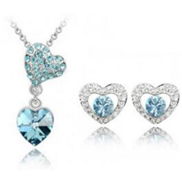 DHL Free Silver Necklaces for Girls Wedding Austrian Crystal Jewelry Set with Rhinestone Earrings Heart Shaped Crystal Jewelry Set for Women