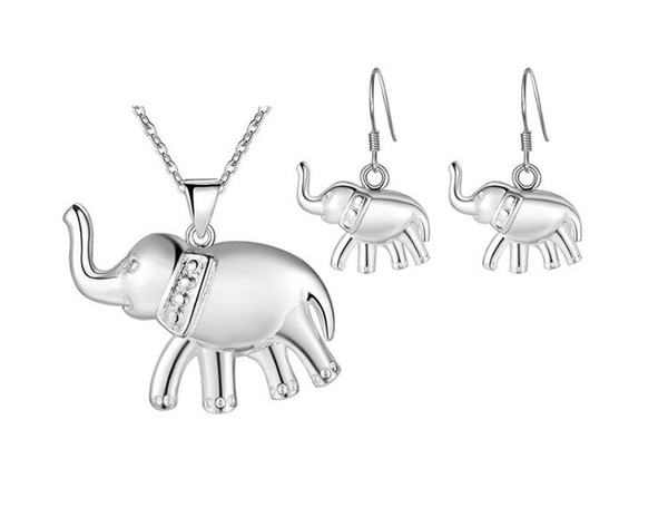 Women fashion new s925 sterling silver plated animal jewelry set Hollow elephant Turtle horse snake pendent earrings necklace set 1 pcs