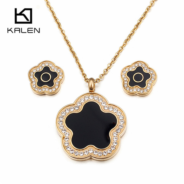 wholesale Stainless Steel Peru Lima Gold Flower Jewelry Set For Women Bohemia Resin & Zircon Flower Pendant Necklace Earrings Set