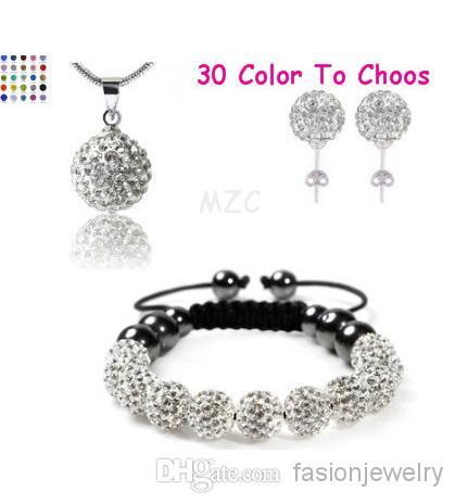 new 10Pcs/lot 10mm crystal clay best new arrival disco bead Rhinestone shamballa Set bracelet necklace studs earrings jewelry set hot sale