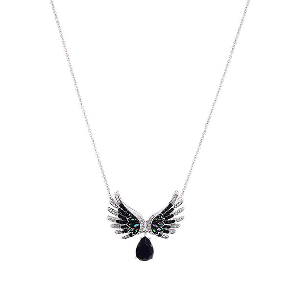 Brand New High Quality Fashion Personalized Black Water Drop Crystal Wings Women Earrings Necklace Pendant Suit