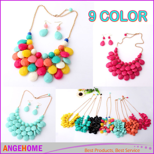 Necklace Set(necklace + ear ring) water droplets necklace suit Multicolor Necklace Suit fashion clavicle chain adorn article