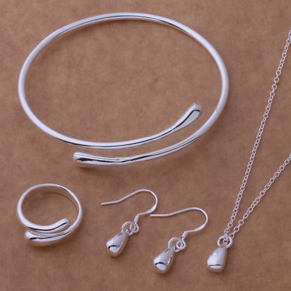 925 Silver Drop Earrings Necklace Ring Bracelet 925 Silver plated jewelry set wedding sets 5pc one set with chain Factory direct sales