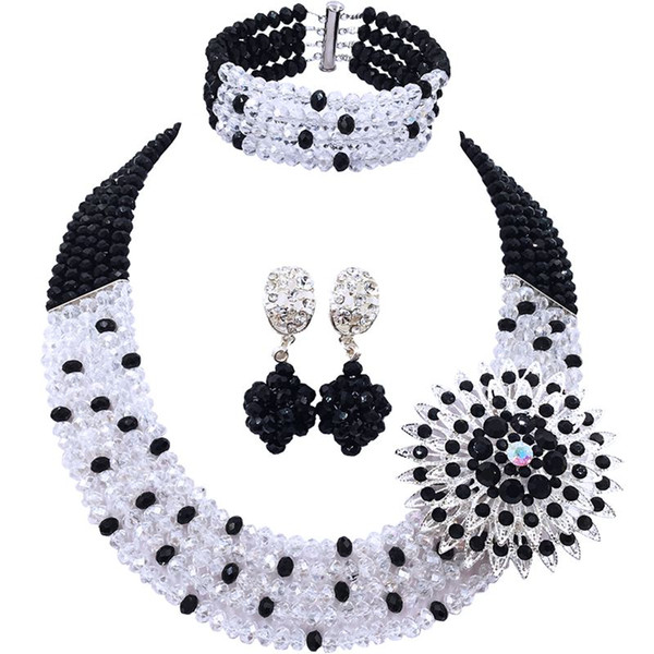 Hot Sale Black Transparent African Crystal Beads Bridal Jewelry Sets for Women 5C-SZ-08