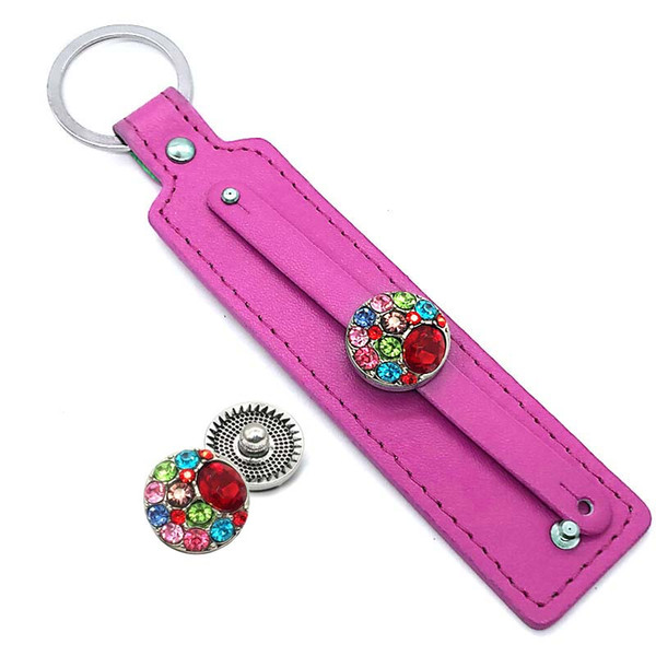 Hot Sale 002 PU Leather fashion key chain fit 18mm Snap Button keychains Charm Jewelry For Women Men keyring Gift