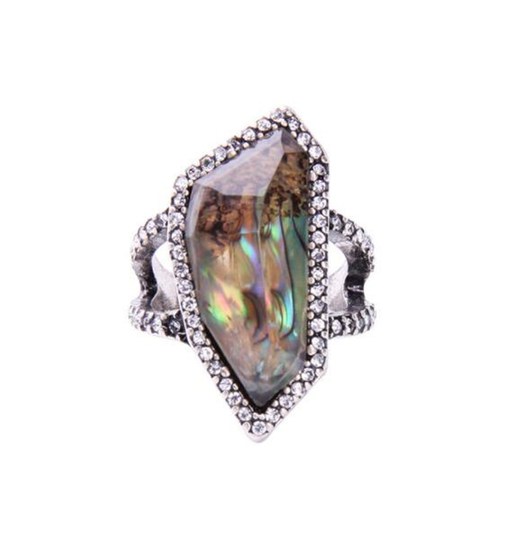 irregular teardrop rainbow abalone sea shell rhinestone mother of pearl Ring Earring set Fashion jewelry Free shipping