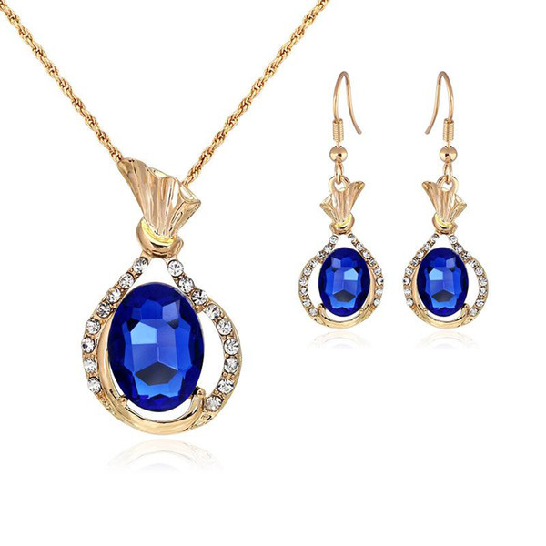 blue white Crystal Wedding Bridesmaid Jewelry Sets For Women Brand 2017 New Gifts party fashion necklace earring set for women