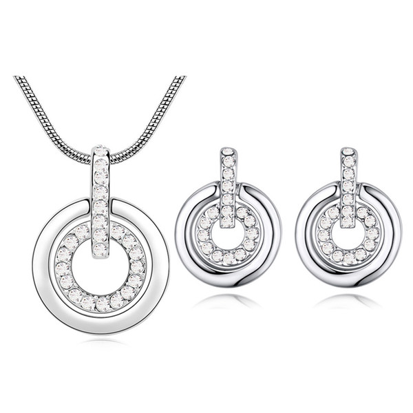 High Quality Crystals From Swarovski Jewelry Sets Fashion Double Circle Pendant Necklace Earrings Sets For Women Wedding Accessories