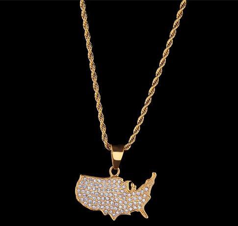 Hip Hop Jewelry Africa Map Pendant Necklace For Men bling Cubic Zirconia Gold Plated Hiphop Necklace Ice Out