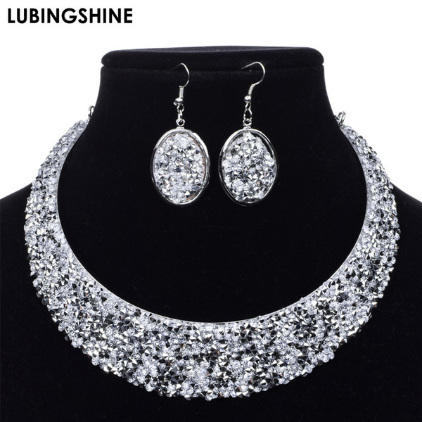 2019 New Vintage Maxi Bride Jewelry Set Crystal Statement Necklace Alloy Round Dangle Earrings for Women Luxury Jewelry Set