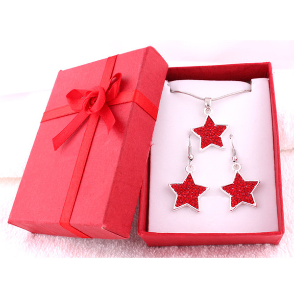 Woman Set Jewelry Fashion Silver Plated Blue Or Red Crystal Stars Pentacle Charm Pendant Necklace Earring Set Trade Assurance Service