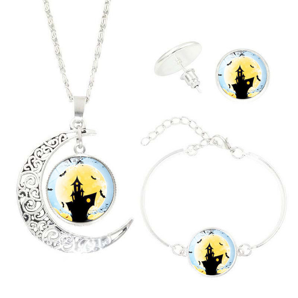 2018 New Fashion Van Gogh Time Gem Charm Pendant Necklace Set Earrings Bracelet Jewelry Set Halloween Gift