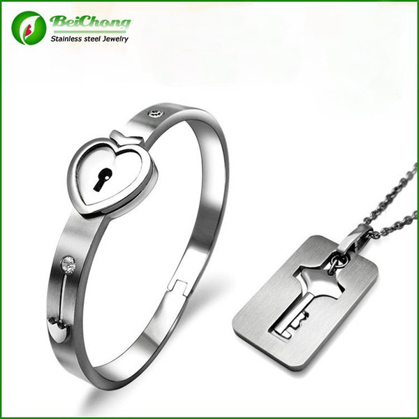 BC Jewelry 2015 Fashion Popular Men Women's Stainless Steel Heart Key + Lock Sets Lovers Couples Bracelet BC-0041