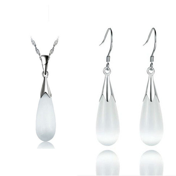 Waterdrop Opal Jewelry Sets 100% Guaranteed Real 925 Sterling Silver Jewelry With White Opal