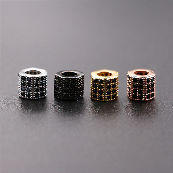 Metals Loose Beads Jewelry New Fashion 2019 High Quality Micro Pave Black Zircon Gold Silver Plated Geometic DIY Jewelry Findings LP008