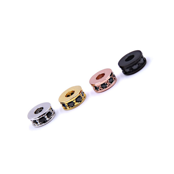 Jewelry Findings Metals Brand New Fashion Gold Silver Plated Alloy Flat Beads Wholesale High Quality Black Zircon Loose Beads DIY LP009