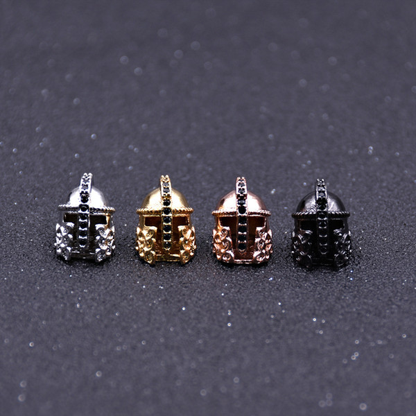 Jewelry Findings Components Wholesale Vintage High Quality Zircon Gold Silver Plated Helmet Copper Beads For Necklaces DIY LP010