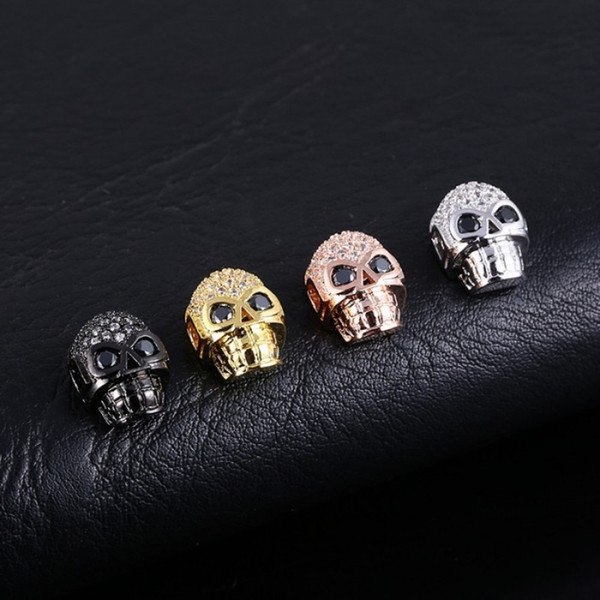 DIY Jewelry Findings Components Wholesale Exquisite High Quality Zircon Gold Silver Plated Copper Skull Head Jewelry Accessories LP013