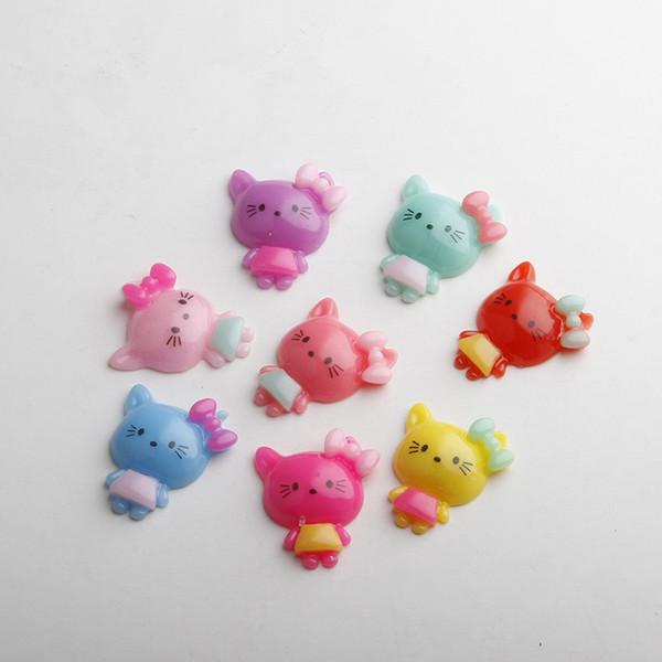 Candy Color Cartoon Cute Cat Child Hair Rope Hairpins DIY Accessories Resin Flat Back Button Beads Jewelry Findings Handcraft