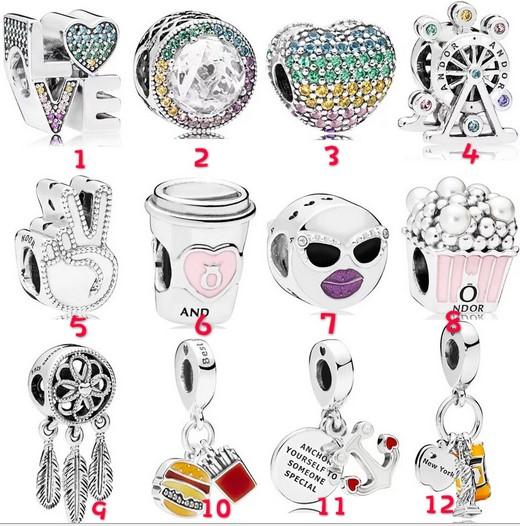 Fashion 20Pcs Anchor Statue Of Liberty Ferris Wheel Love Cup Charm Sterling Silver European Charms Bead Fit Pandora Bracelets DIY Jewelry